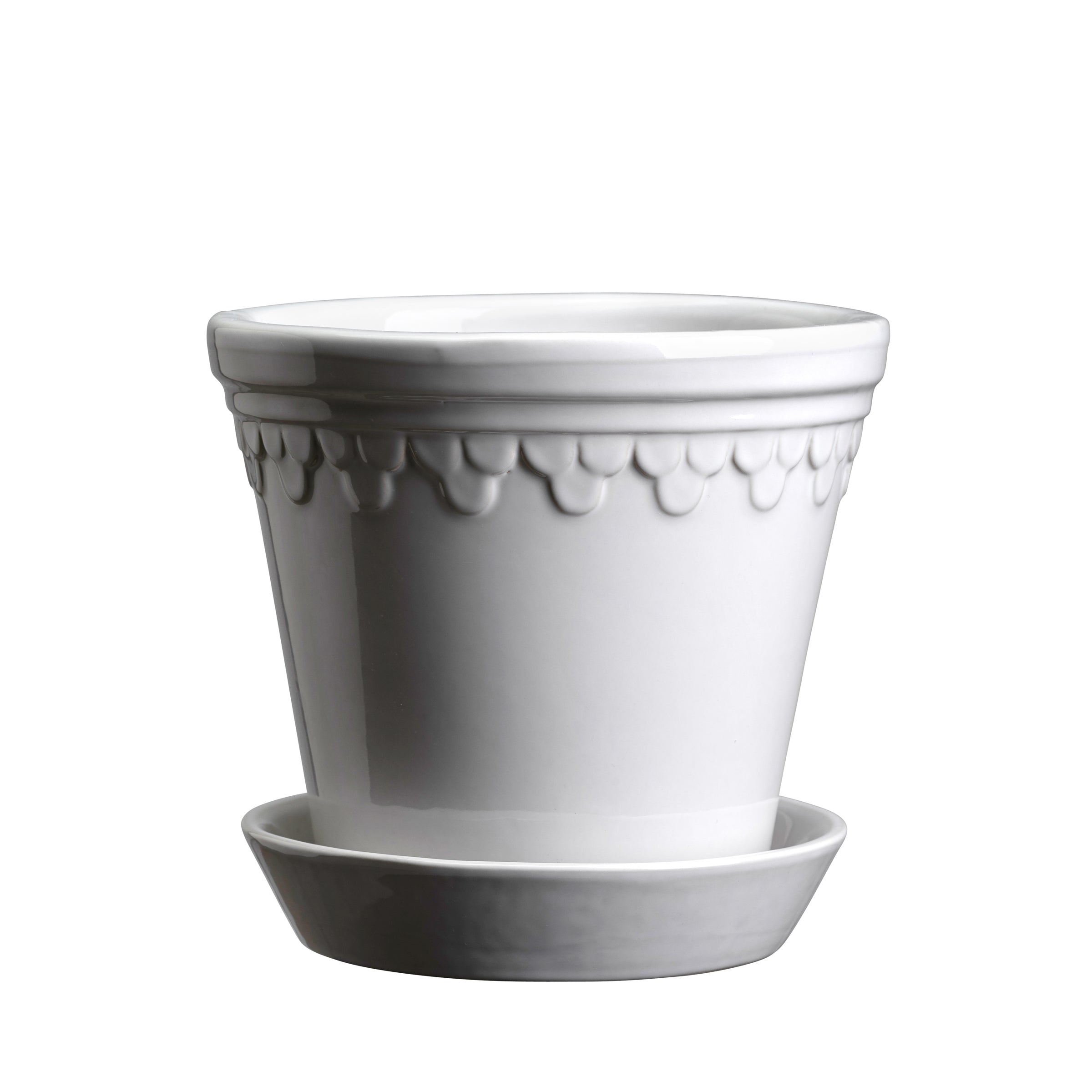 Kobenhavner Glazed Mineral White 16cm Pot with Saucer
